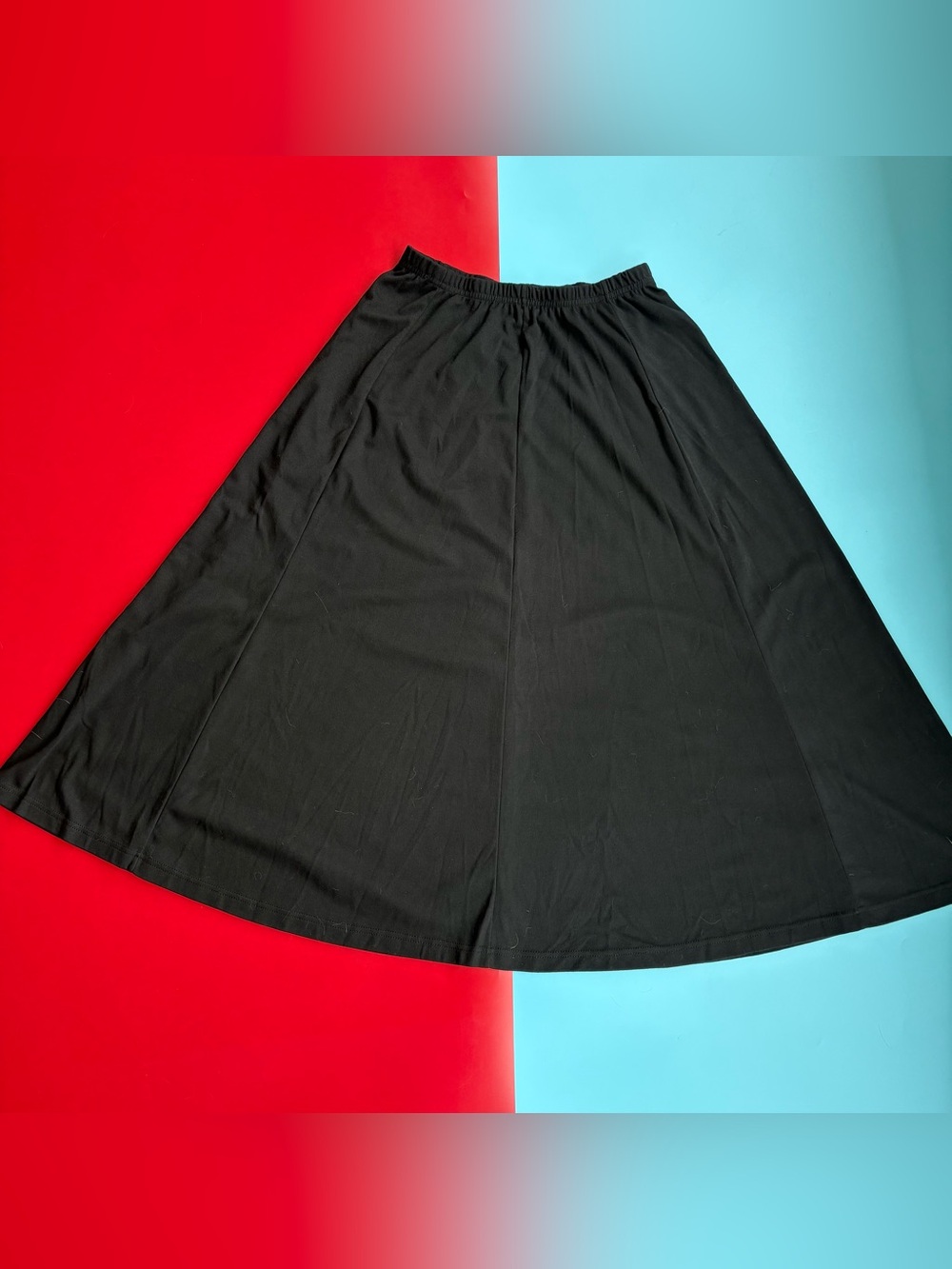 Black Stretch Knit A-Line Midi Maxi Skirt Elastic Waist Pull On Minimalist